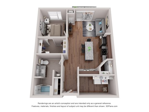 Floor plan for 1 bed, 1 bath, 782 sqft